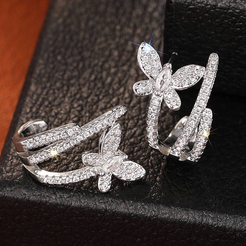 

Huitan Fresh Style Women Earrings Grass Butterfly Design Aesthetic Accessories for Party Daily Versatile Wedding Zircon with CZ