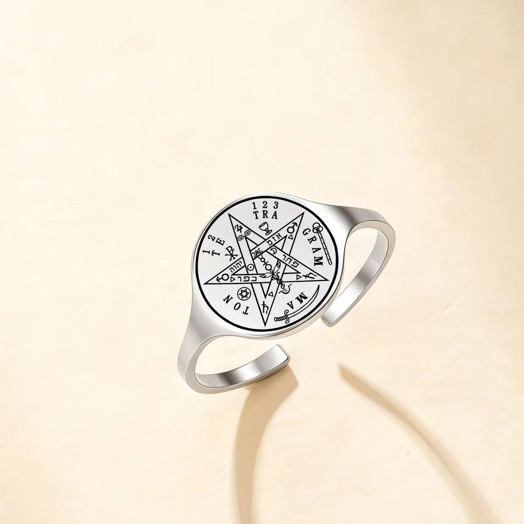 Pentagramm Schutz Talisman Amulett Ring Edelstahl Tetragrammaton Offene Ringe Spirituelles Siegel Schmuck Geschenk für Frauen