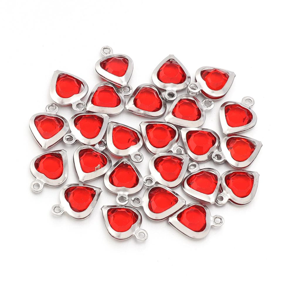 10pcs/lot Color Heart Crystal Charms Stainless Steel Edged Pendants for DIY Necklace Earring Bracelet Jewelry Making Accessories