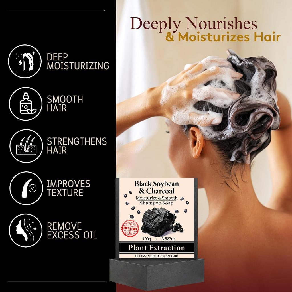Black Soybean & Charcoal Shampoo Soap-Cleanse and Moisturize Dry, Brittle Hair-Strengthen Hair With Black & Charcoal, 100g