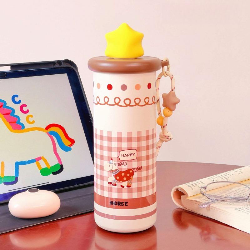 

Cute Horse Cold Hot Thermos Cup Kids Straw Stainless Steel Insulated Cup Portable Large Capacity Drinking Cup Travel Tumbler 700ml жёлтый