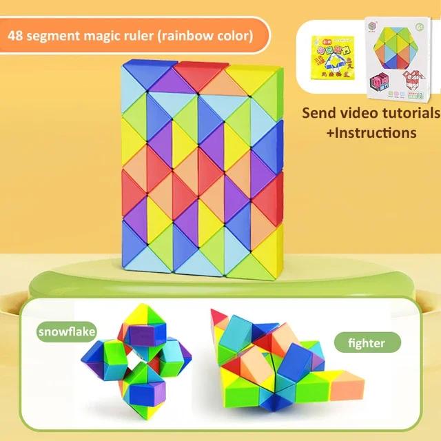 Multi-Color Transformable Magic Cube Puzzle - 3D Segments Magic Rule Snake Rubix Cubo Educational Toys Gift for Children & Kids