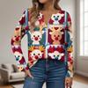 Women's Fashion Casual V-Neck Button-Up Long-Sleeve T-Shirt With Christmas Print Top