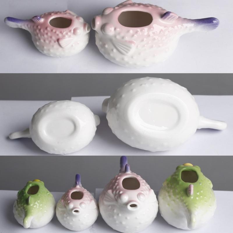 Keramické vázy na květiny ve tvaru ryby Designové pufferfish Malý květináč na sukulenty pro stůl Pracovní desku Parapet a Dekorace pro domácnost