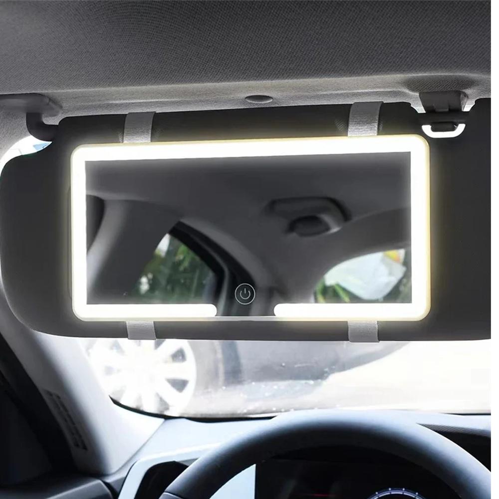 Large Screen Car Vanity Mirror,Rechargeable,Touch Sensor,Cosmetic Mirror,3 LED Light Modes, Stepless Dimming Visor,Makeup Mirror