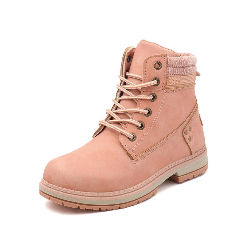 Women Lace‑Up Winter Ankle Boots Fleece Lined Warm Non‑Slip Low Heel Combat Booties Casual Outdoor Short Snow Boots