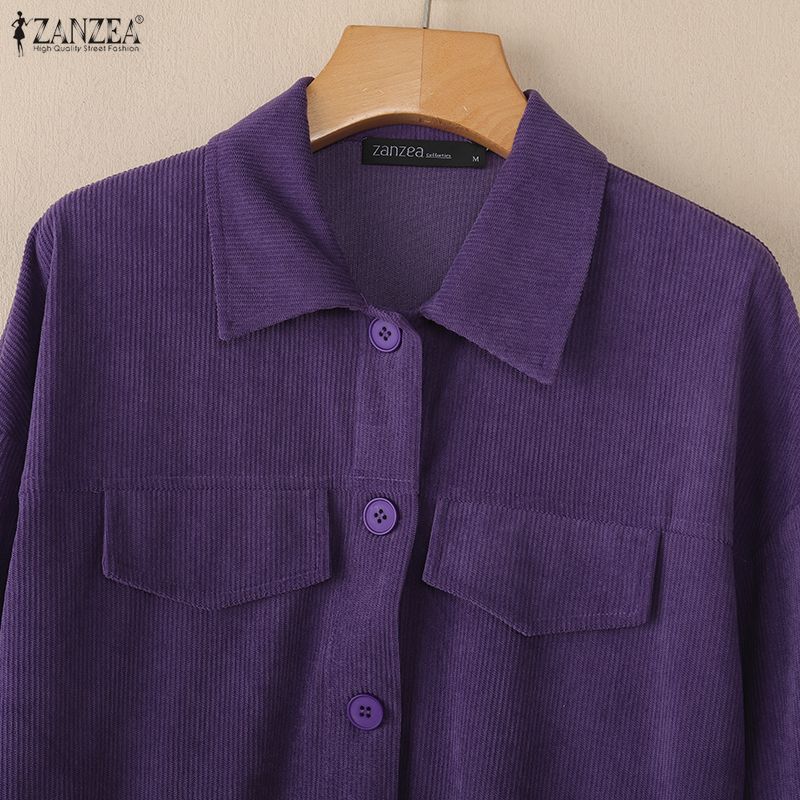 ZANZEA Women Turn Down Collar Loose Casual Long Sleeve Blouse