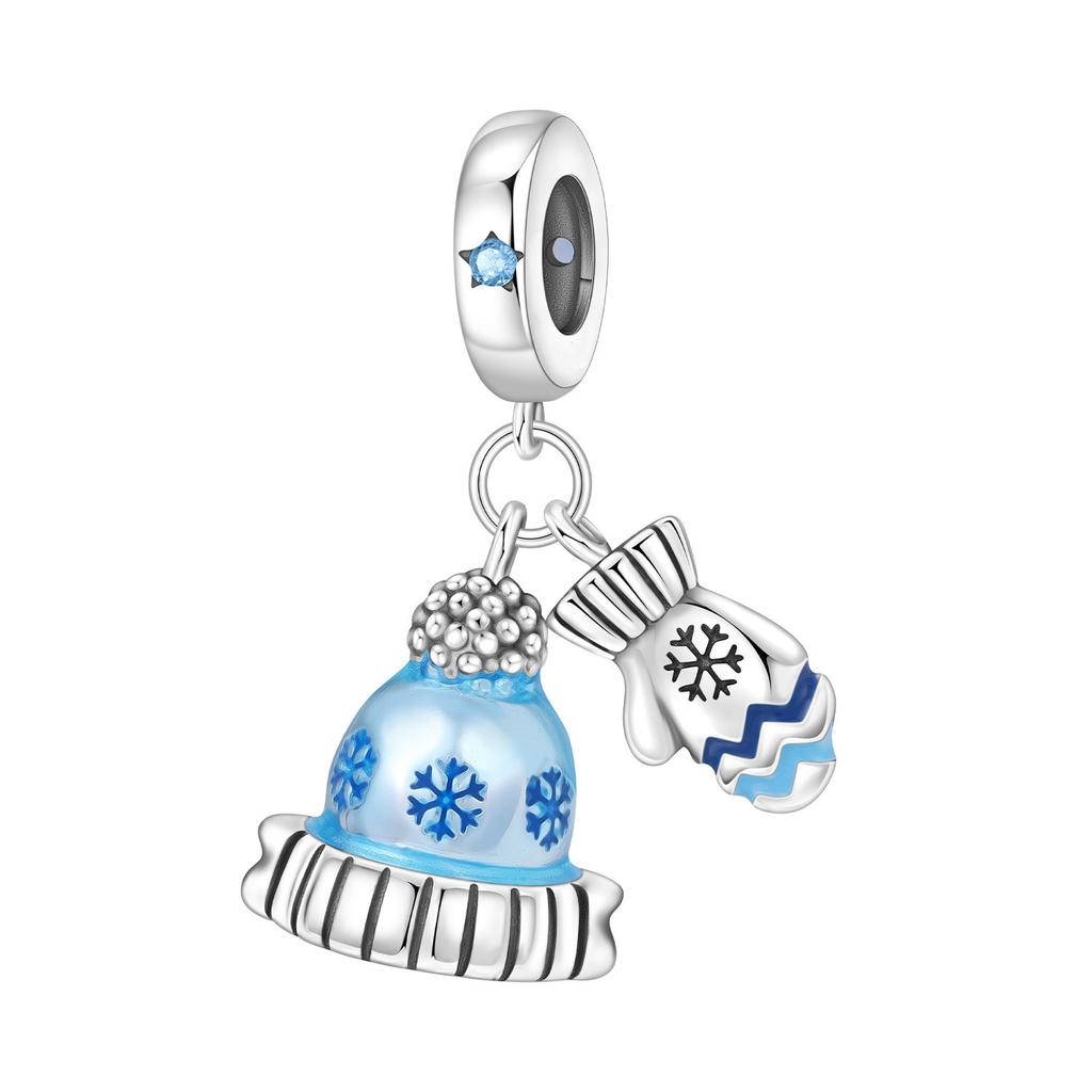 Winter Snowflake Copper Silver Plated Bracelet Pendants Colorful Zircon Necklace Charms Beads DIY Jewelry Accessories for Party