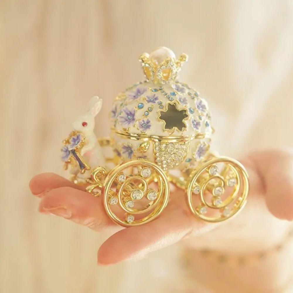 Bunny Pumpkin Carriage Crown Ring Holder Mini Size Metal Enamel Jewelry Box  Wedding Proposal Gift