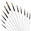 12Pcs Nylon Watercolor Brush Set Pointed Round Flat Head Beginner's Art Hand Drawn Watercolor Artists Soft Hair Flat Brushes