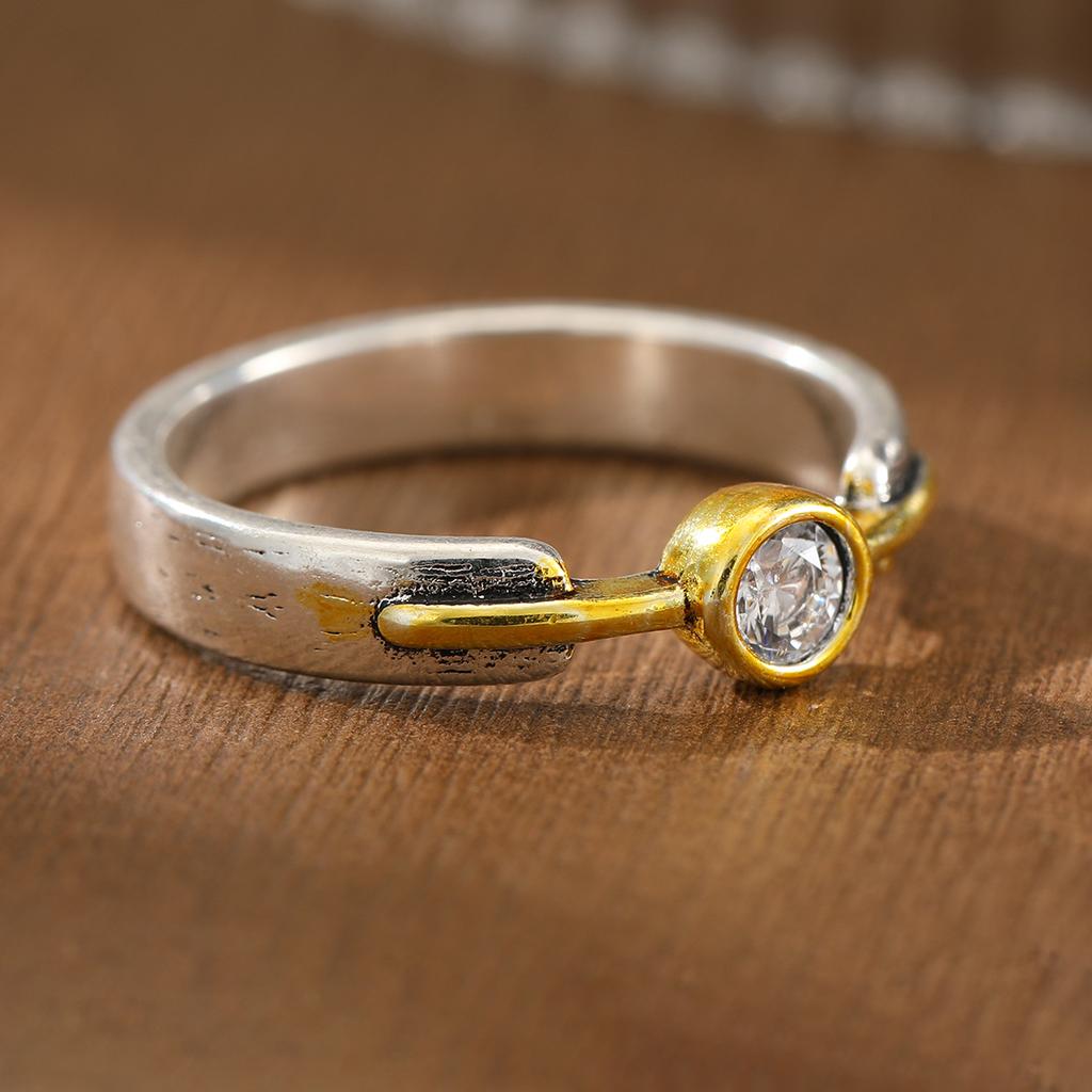 Artistic Two-tone Bezel-set Synthetic Gemstone Ring Copper Material Women Ring For Commute And Date