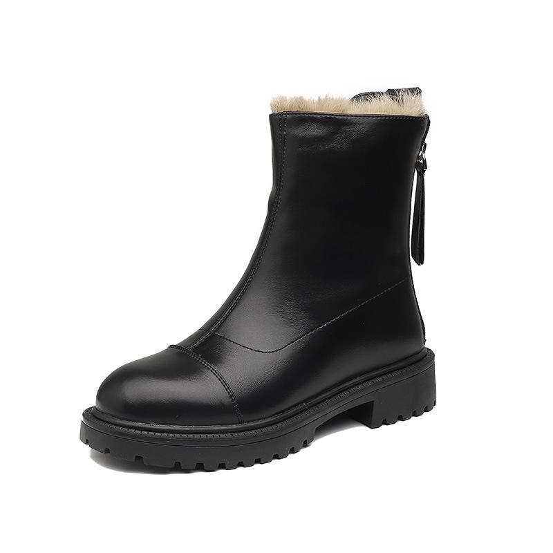 Rabbit Fur Martin Boots Women's 2025 Autumn and Winter New Thick Velvet Warm Cotton Boots Rear Zipper Thick-soled Short Boots Fashion Boots