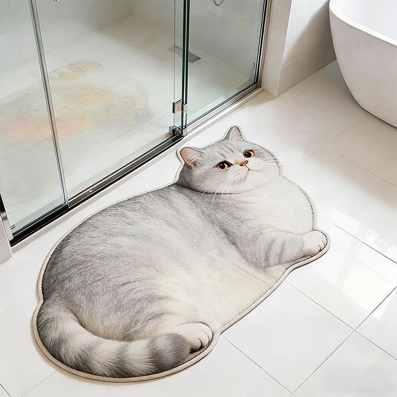 3D Cat Shaped Diatomite Bath Mat Super Absorbent Non-slip Quick Dry Bathroom Doormat For Cat Lover Home Decor