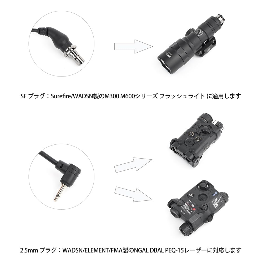 AXON-type three-key button remote switch for simultaneous operation of WADSN PEQ and SF lights [20mm rail/KeyMod/M-Lok compatible] (Black)