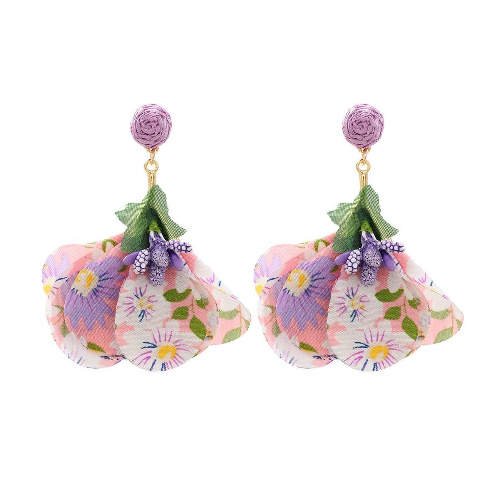 Exaggerated Beach Earrings Tassel Petals Stud Earrings Trendy Flower Dangle Earrings  Vacation