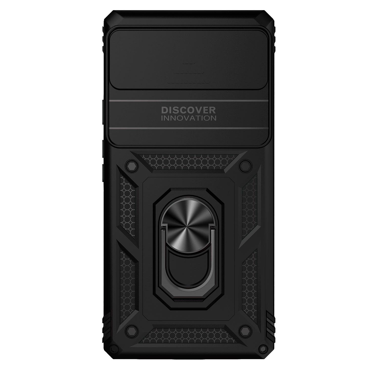 

For Google Pixel 6 Ring Holder Metal Kickstand Phone Case Hard PC+TPU Shell with Slide Camera Protection Cover Black