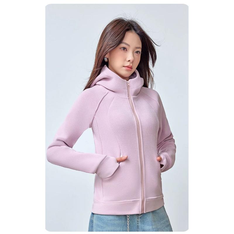 Lu schmal geschnittener Windbreaker Pullover Kapuzenpullover Damen Herbst und Winter beidseitiger Samt Reißverschluss Hoodie