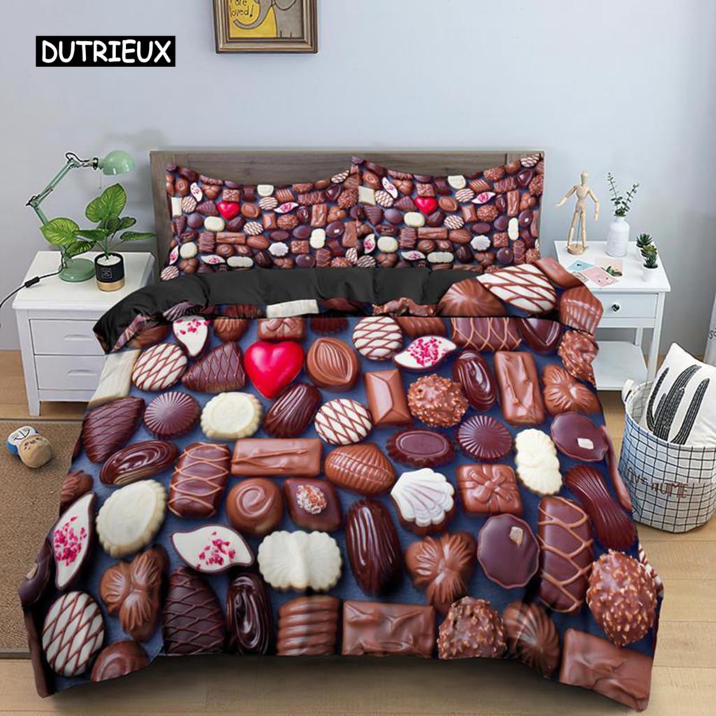 Delicious Chocolate Dessert Duvet Cover Set for Kids Girls Soft Polyester Bedding Double Queen King Size