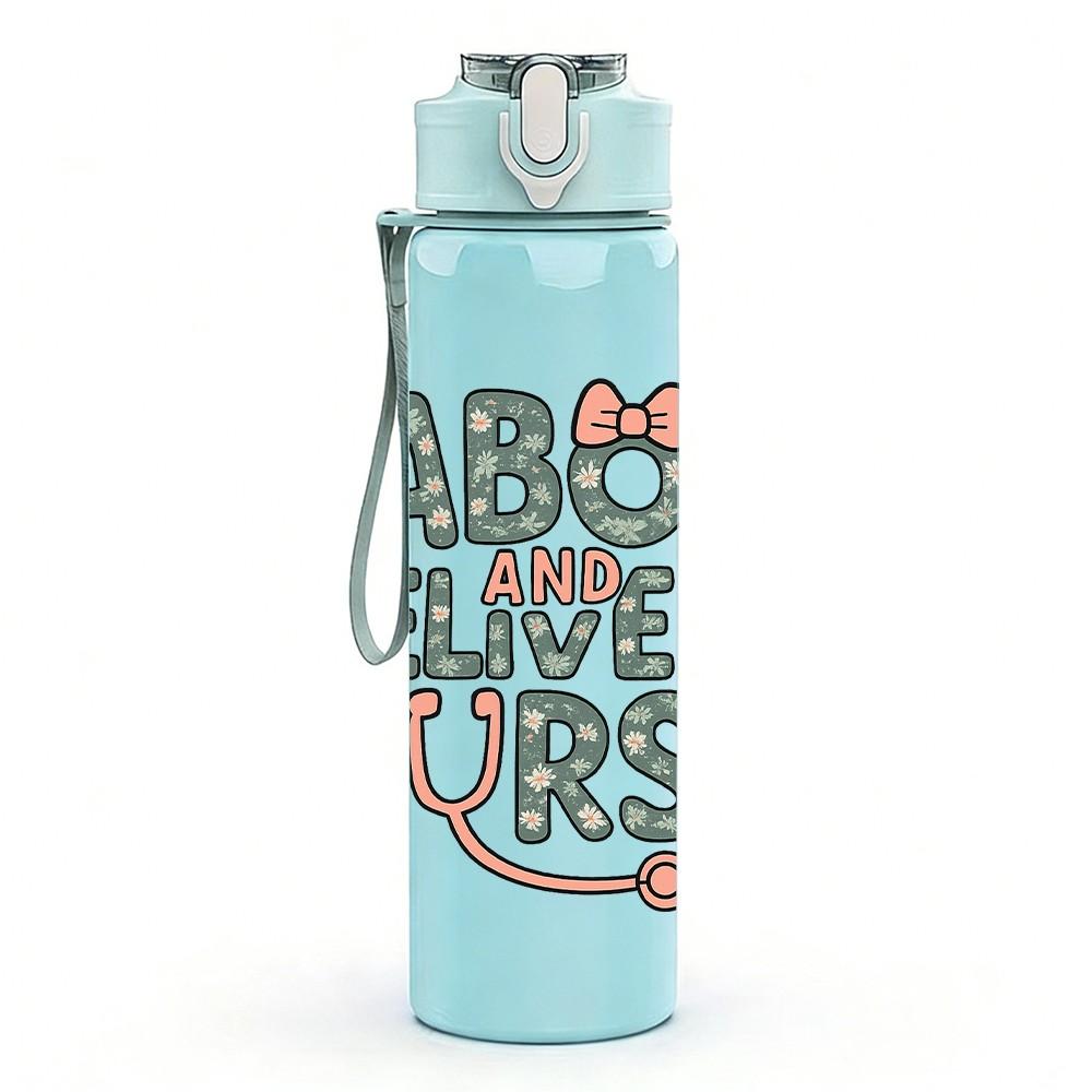 1PC Labor Delivery Nurse Text 750ml Color Plastic Sports Water Bottle Leakproof Flip Straw Lid Suitable for Sports Office Home Use
