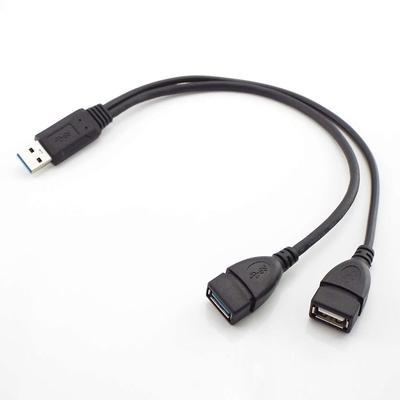 USB Male  To Dual USB 3.0 Female Extra Power Data Y Extension Cable Line Wire Connector Power Supply for Mobile