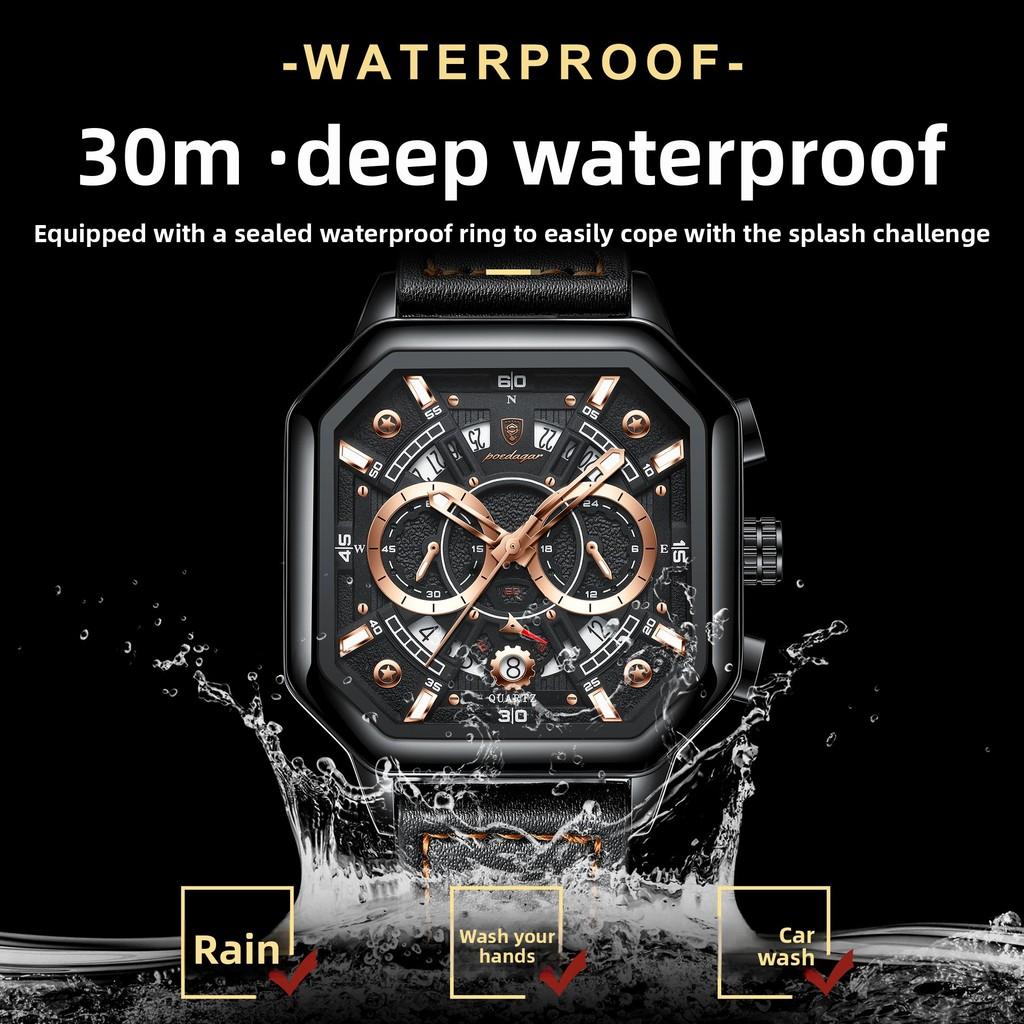 Swiss Watch Men Quartz Watch With Luminescent Hands And Leather Strap For Casual Wear