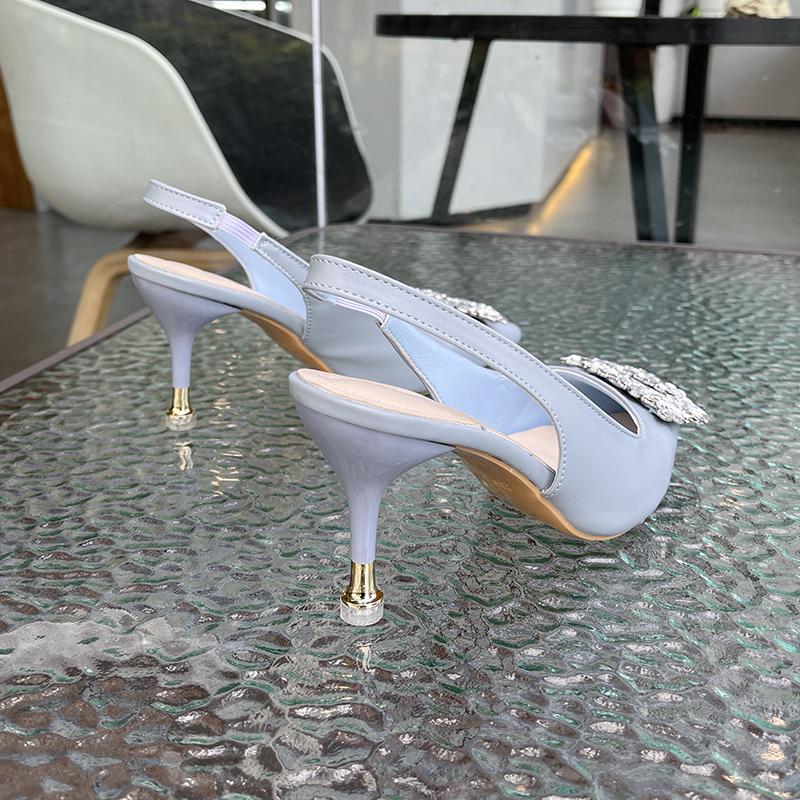 

Шлепанцы на каблуке, женская обувь, женские туфли-лодочки, кожаные шлепанцы с острым носком, без шнуровки с кристаллической пряжкой, блестящие туфли на высоком каблуке, летние женские шлепанцы 43 чистый