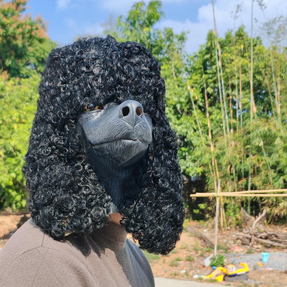 White Black Poodle Mask Animal Pet Dog Latex Hood Funny Masquerade Props Plush Dog Hood