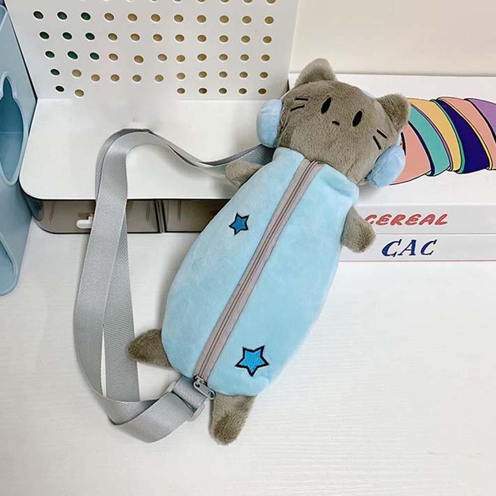 Sweet Cartoon Shoulder Bag Purse Plush Stationery Pouch Pen Bag Headset Cat Crossbody Bag Daily