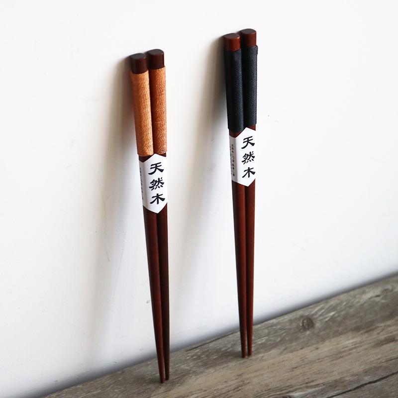 22.5cm Japanese Style Non-slip Natural Wood Chopsticks with Ties Sushi Chopsticks Set for Restaurant Kitchen Tableware