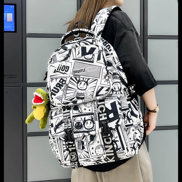 Schoolbag Wholesale New Version of Junior High School Student Schoolbag Graffiti Word Sports Large Capacity Men's and Women's Backpack Storage