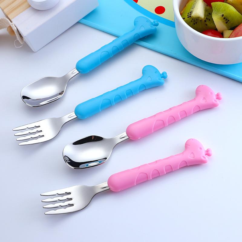 304 Stainless Steel Kids' Fork & Spoon Set - Baby Training Tableware Portable Kit