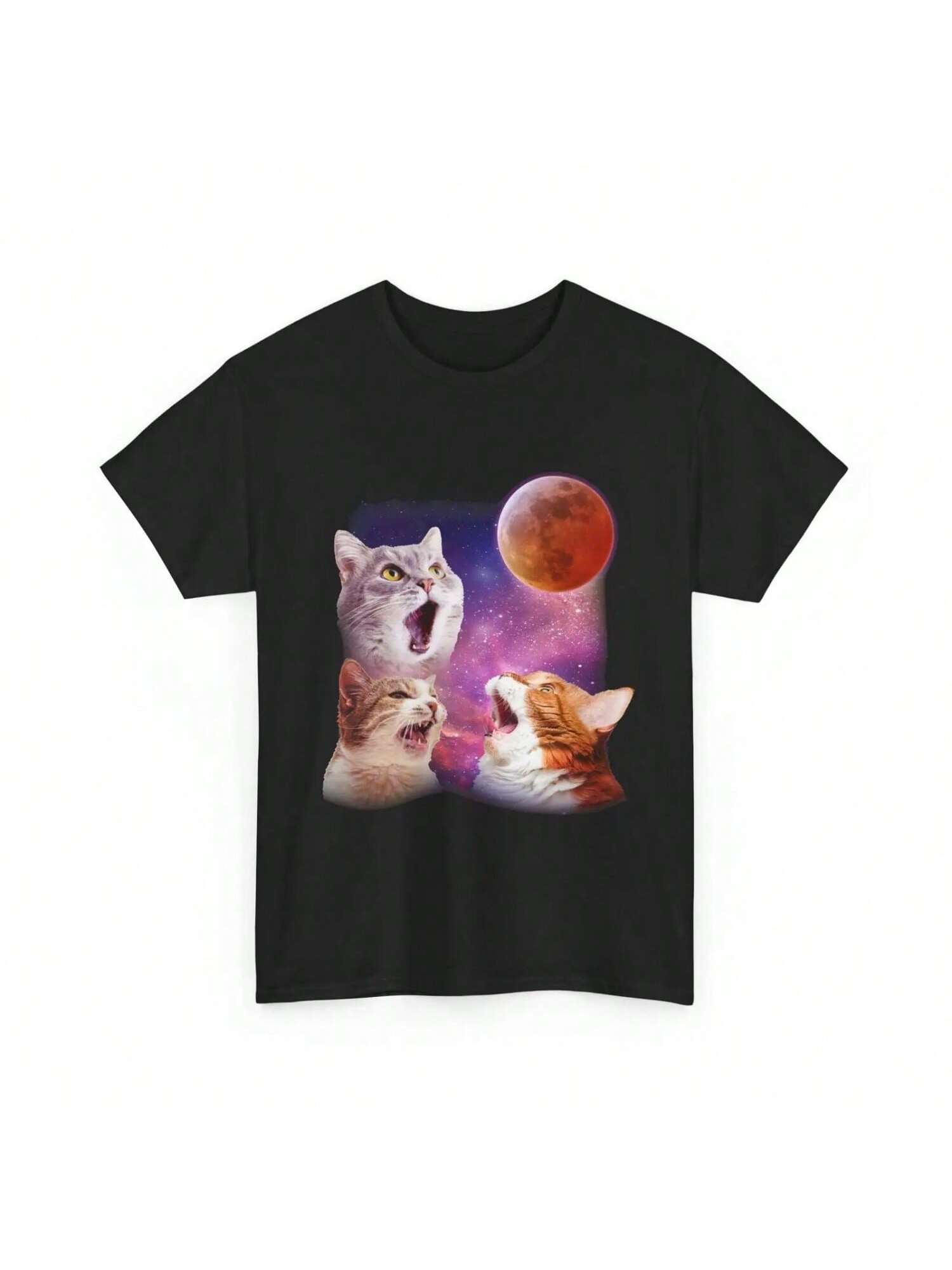 Three Cats T Shirt With Moon Pet Animals Lovers Funny S разноцветный
