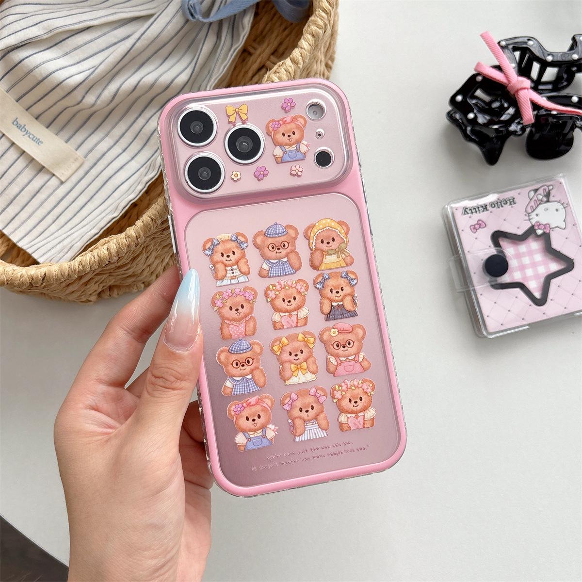 

Cartoon Grid Little Bear iPhone 15/17 Pro Max Anti-Fall Phone Case 15