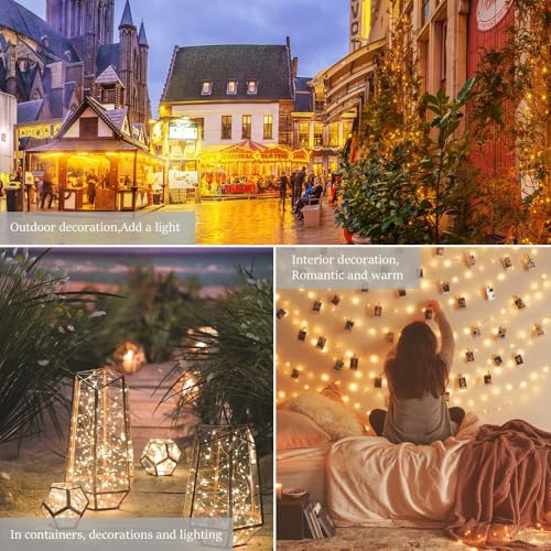 Solar String Lights: 39.4ft 100LED Copper Wire Lights 2 Pack - 8 Modes Waterproof Fairy Lights for Patio Garden Wedding Party Decoration Warm White