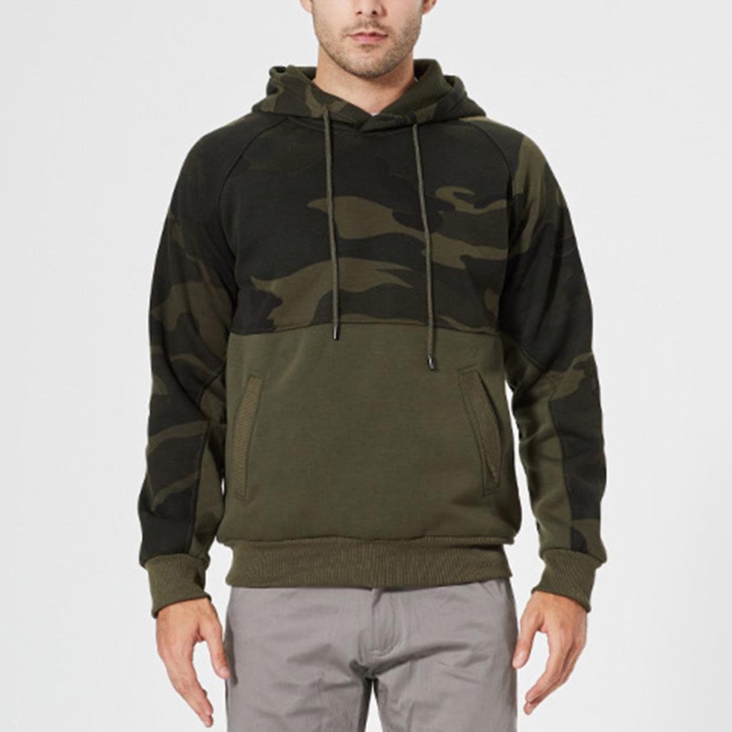 Men's Fashion Camouflage Sweatshirt Men's Drawstring Ribbed Closure Raglan-sleeves Hoodie