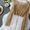 Iny Sequin Long Sve Round Ne Ort T-irt Women's Slim Fit Sli Korean Sle Commute Pure Color Summer Top