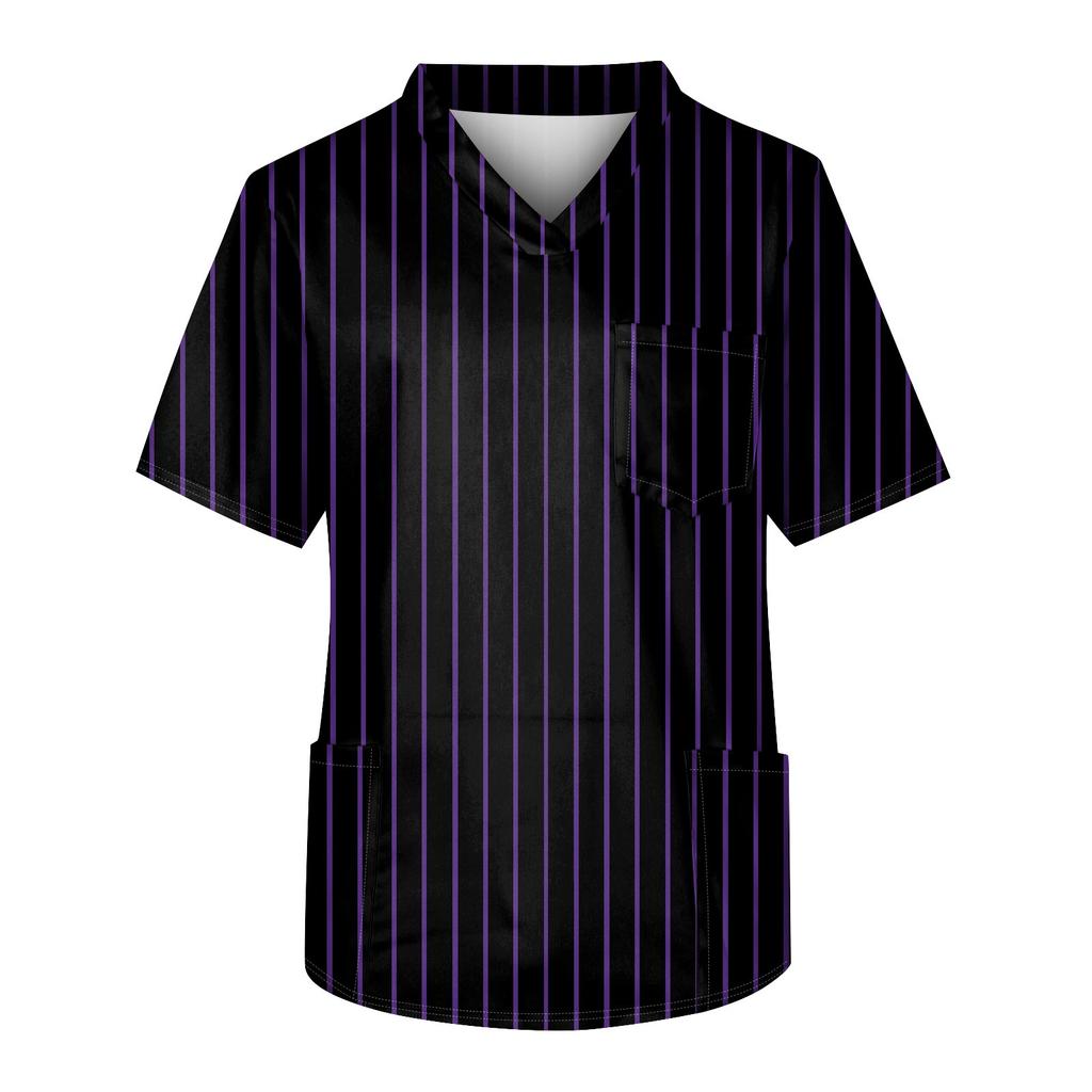 Bluză de lucru pentru bărbați, cu mâneci scurte, cu decolteu în V, cu buzunare la piept