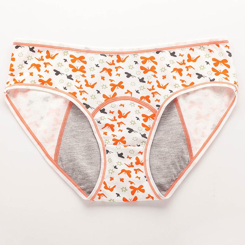 Lady Spring and Autumn Butterfly Print Menstrual Period Anti Side Leakage Breathable Physiological Waist Triangle Briefs