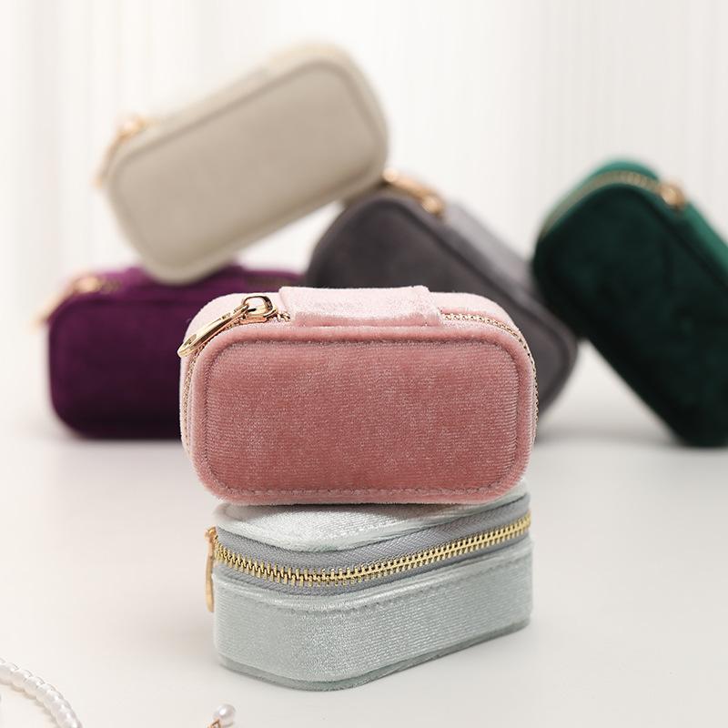 Mini Ring Box Travel Jewelry Box Ring Zipper Velvet Storage Case Jewel Packaging Earrings Necklace Organizer Storage Box Trip
