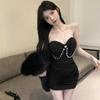 French Design Bead Chain Slim Dress Women with Chest Pad Pure Desire Spice Girl One Word Shoulder Tube Top Hip Skirt