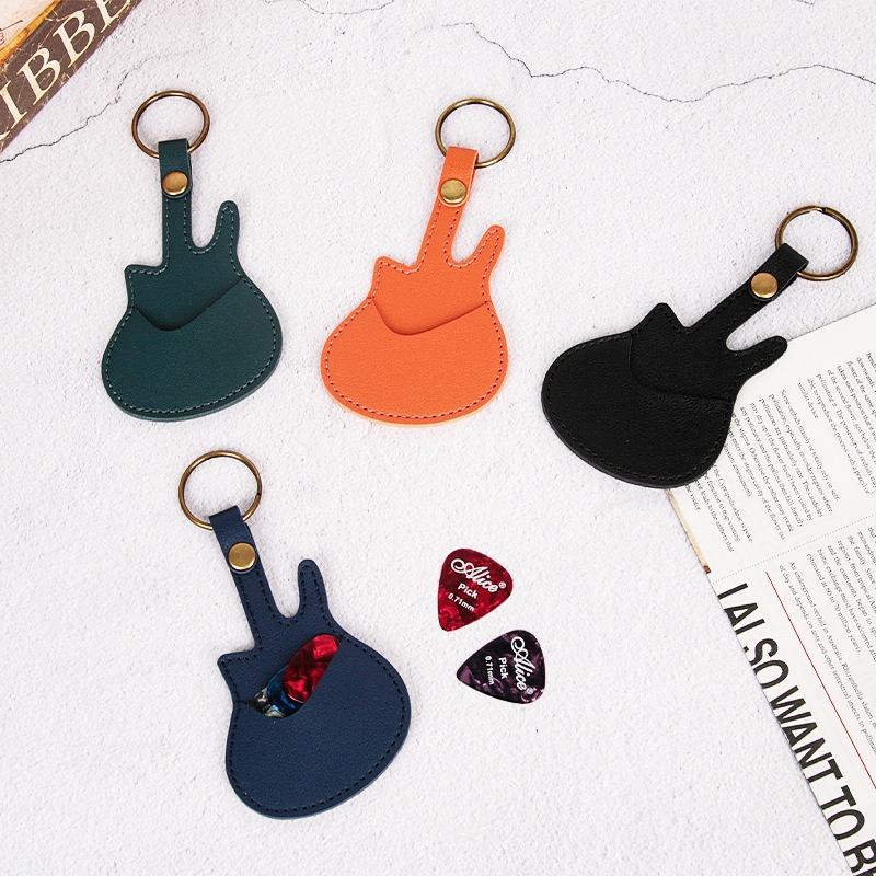 1Pc Leather Guitar Pick Bag Pick Holder Case Guitar Shape With Key Ring Guitar Accessories Instrument Accessories