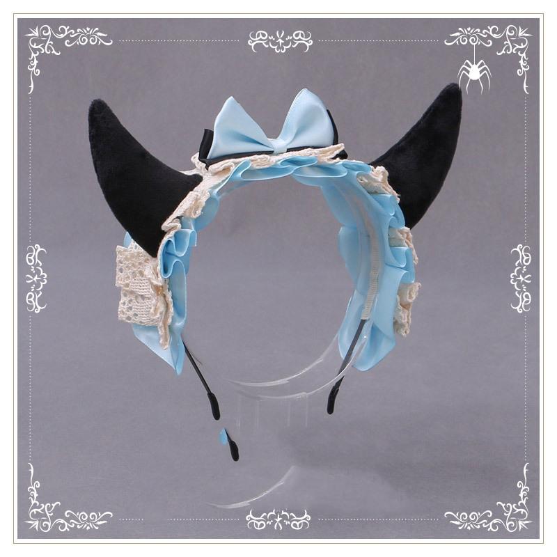 Little Devil Horns Lace Ribbon Headband Anime Cosplay Lolita Props Halloween Arnival Party Costume Women Accessories No Wig
