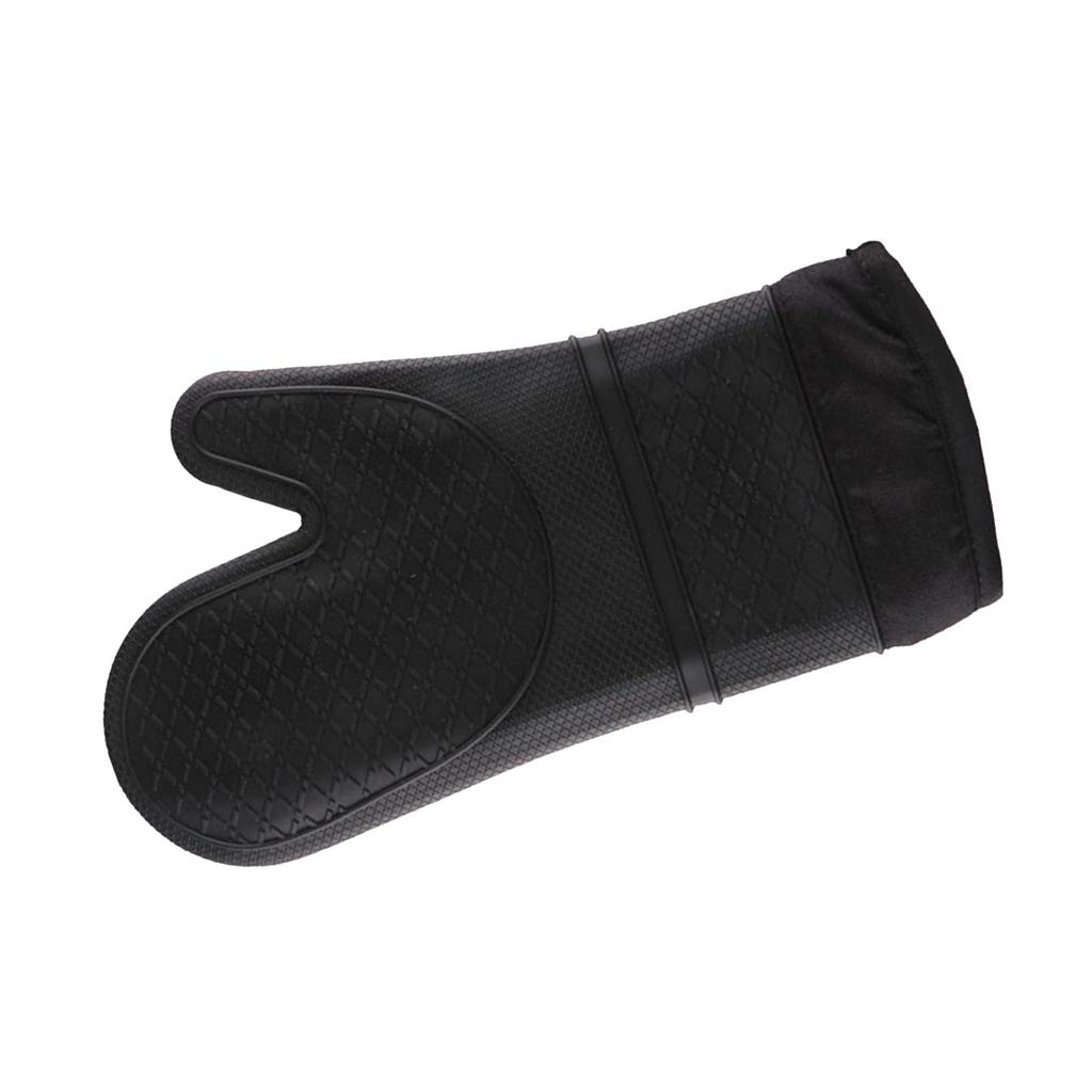 Heat Resistant Gloves Thickened Silicone Cotton Lining Insulated Oven Mitts for Kitchen Cooking Baking Black