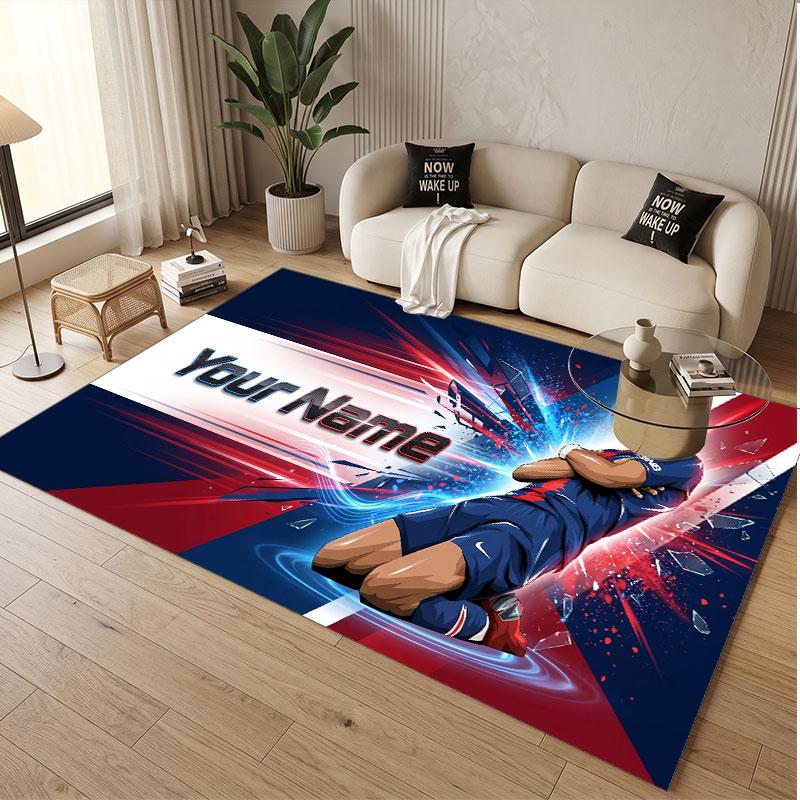 Custom Rug Kylian Mbappe Pattern Print Name Text Soft Non‑Slip Floor Carpet for Home Indoor Decoration