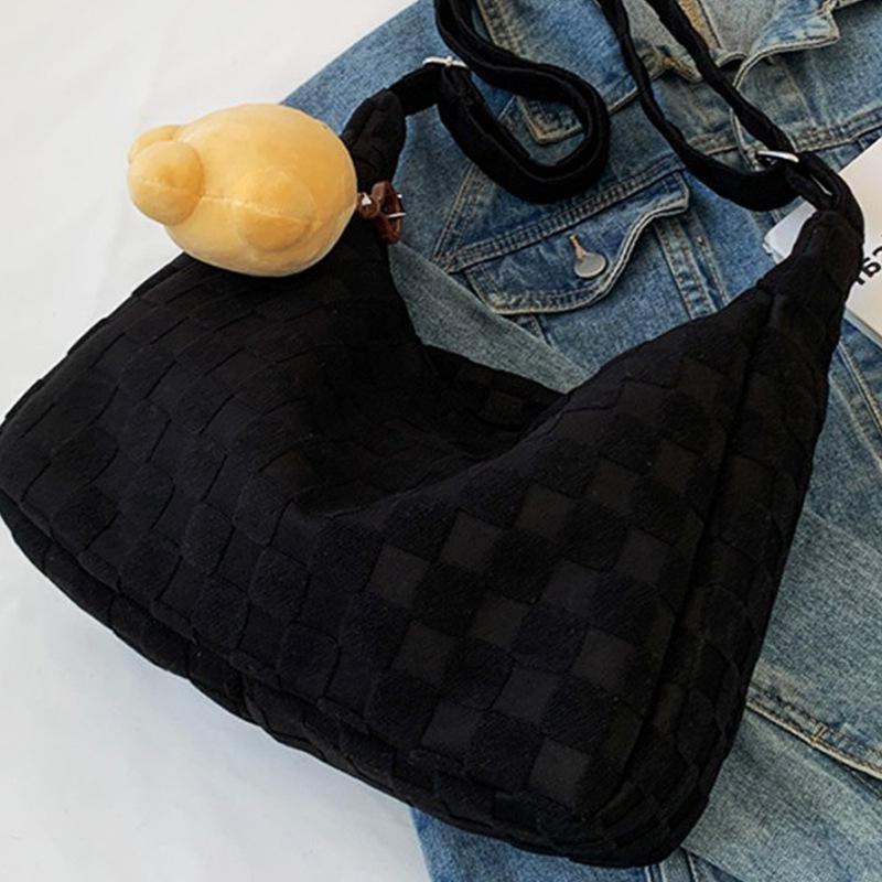 

Холщовая сумка большой вместимости женская на плечо портативная сумка-тоут женская сумка-мессенджер для занятий для студентки чёрный