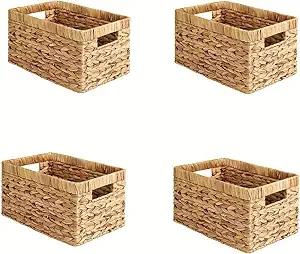 

4-Pack Water Hyacinth Storage Baskets with Handles, Handwoven Wicker Organizer Set for Bathroom, Kitchen, Pantry, Bedroom XL природний