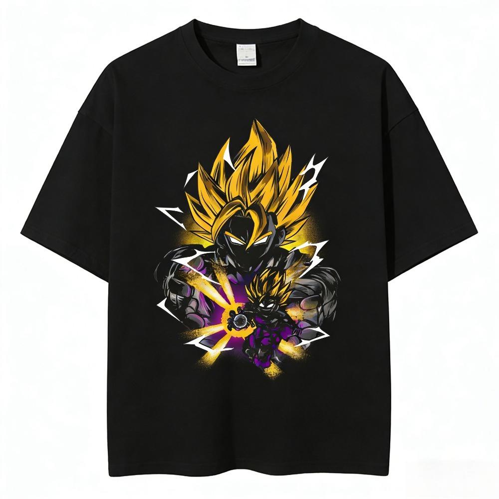 Dragon Ball Goku Unisex Pure Cotton Tshirt 2026 Summer Hot Anime Print American Loose Casual Parentchild Short Sleeved Top