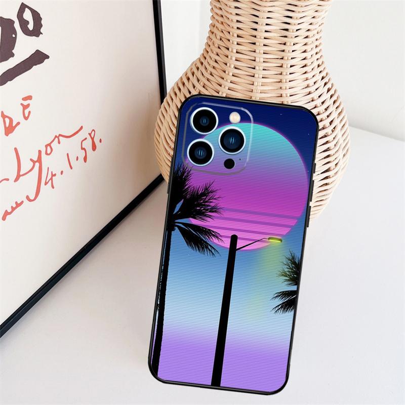 Retrowave Neon Palms Tree Phone Case For iPhone 17 Pro Max 16 15 11 13 12 14 Pro Max mini 15 16 Plus 16e 17 Air Cover