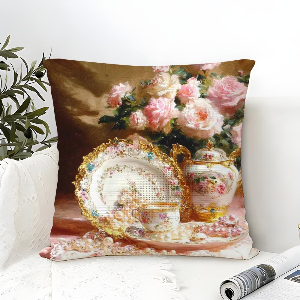 Classic Reto Oil Painting Girl  Pillow Case Linen Pillow Case Sofa Home Decor Cushion Cover Cushion Cove