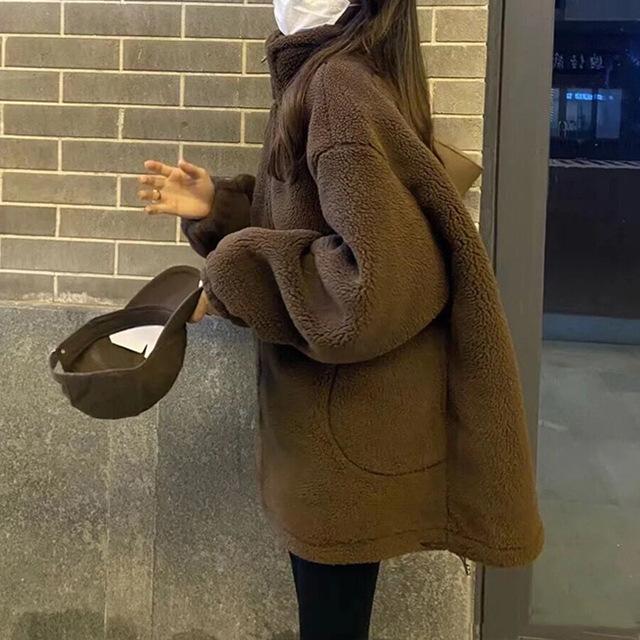 Lamb Wool Coat Women's Plush Winter Thickened Fur Integrated Granules Lamb Wool Environmentally Friendly Fur Fur Medium Length